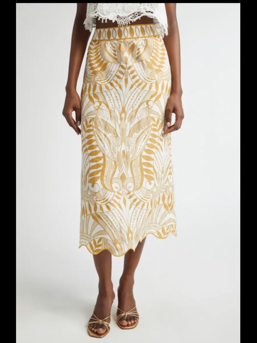 FARM Rio Lace Nature Linen Midi Skirt